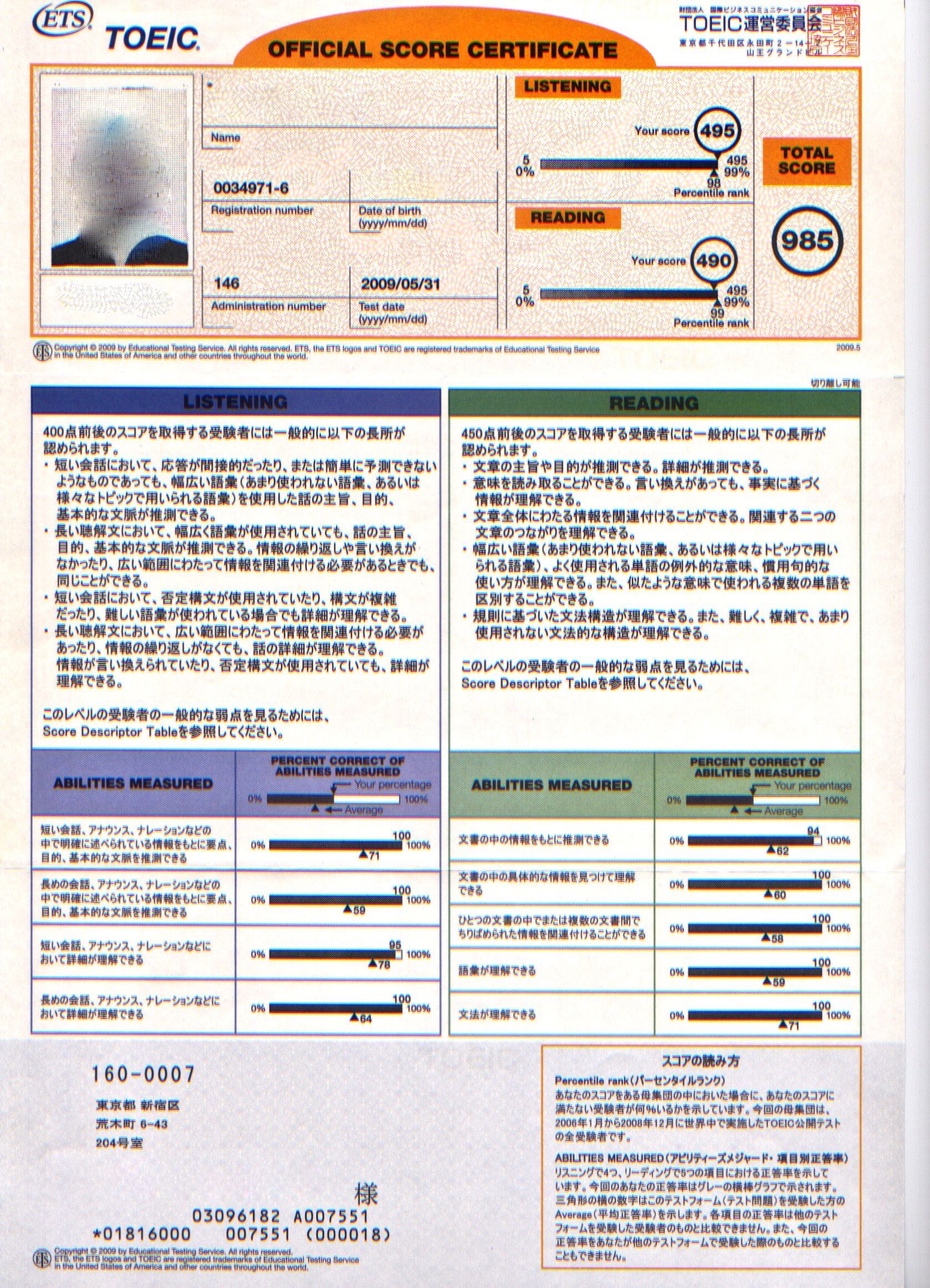 TOEIC 公式認定証（旧様式）の公開見本 —— Wikimedia Commons